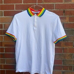 ASOS White Polo Shirt with Rainbow Trim (Size M)